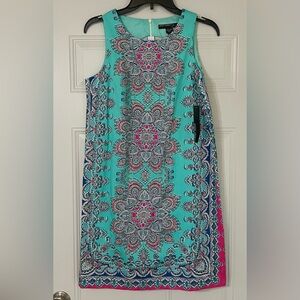 Maggy London Medallion Print Cotton Dress geometric Paisley Colorful Aqua Size 8